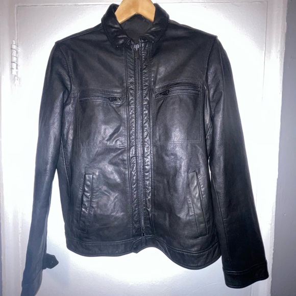 All Saints Lark Black Leather Jacket Size Medium - Picture 1 of 11